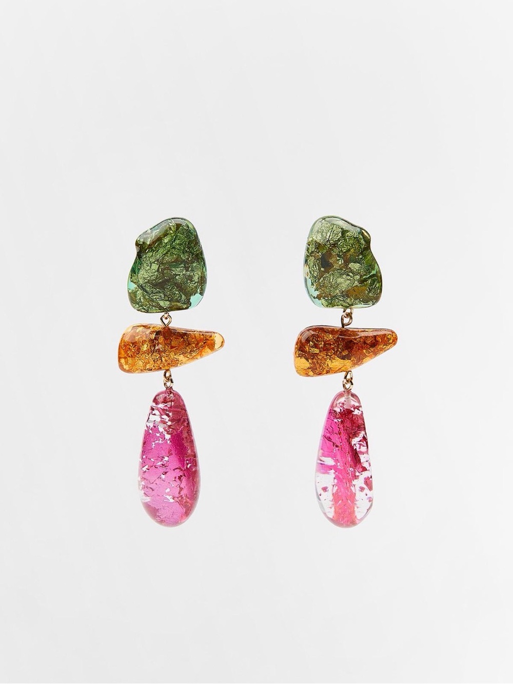 Zara Multicolor Resin Drop Earrings - Green, Amber & Pink